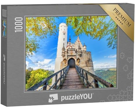 puzzleYOU: Puzzle 1000 Teile „Frontfassade von Schloss Lichtenstein auf der Schwäbischen ALB“ – aus der Puzzle-Kollektion Deutschland