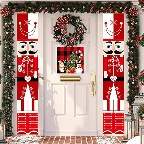 YAAVAAW Nutcracker Door Banner for Christmas Porch - Life Size Soldier Model for Wall, Front Door, Outdoor Xmas Decor - Red