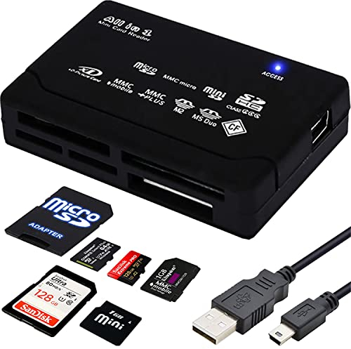 Retoo Lettore di schede USB 2.0 7 in 1, CF/CFII/Ultra, CF/MD, SD/Mini-SD/SDC/SDHC, MMC/MMCII/Ultra, MMC/RS-MMC, MS/MS-MG, MS/MS-MG, lettore di schede di memoria, adattatore per lettore di schede