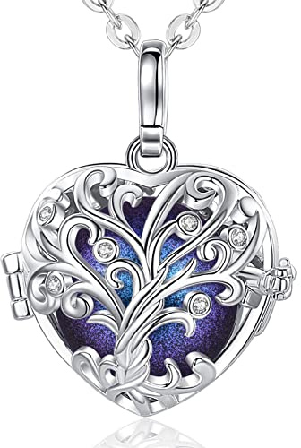 EUDORA Harmony Ball Collier Bola de Grossesse avec Chaîne, Pendentif Cœur Arbre de la Vie boule de musique pour Femmes Enceinte Future Mère Cadeau de Bijoux, 76cm+114cm Chaîne