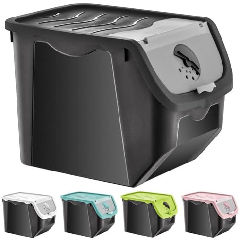orion group Recipiente de almacenamiento para frutas | cebollas, patatas, ajos, con tapa, 12 L,Negro Y Gris