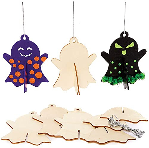 Baker Ross FX182 Geister 3D Dekorationen aus Holz-6er Pack, Kleine Bausätze, Basteln an Halloween für Kinder, Silberne