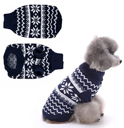 Xlong Tröja hund jul, hundtröja små hundar jul, hund jultröja, hundar jultröja, jultröja liten hund, stickad tröja för hundar (S-blå)