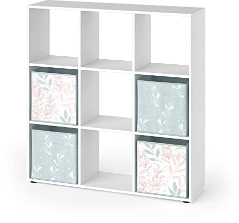 Vicco Raumteiler Nove, Weiß, 104 x 108 cm mit 4 Faltboxen Opt.1, zur flexiblen Raumaufteilung und Aufbewahrung von Büchern | mit 4 Faltboxen opt.1, zur flexiblen Raumaufteilung und Aufbewahrung von Büchern
