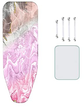 Bügelbrettbezug, verstellbar, hitzebeständig, schöner Bügelbrettbezug, mit 4 Befestigungsclips und einem Verbrühungsschutztuch, 160 x 60 cm