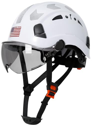 Hard Hats Construction OSHA Approved - ANSI Z89.1 Reflective Construction Worker Hat, Vented White Hard Hat with Visor for Men Women, ABS Safety Helmet for Adults,Removavle Chin Strap