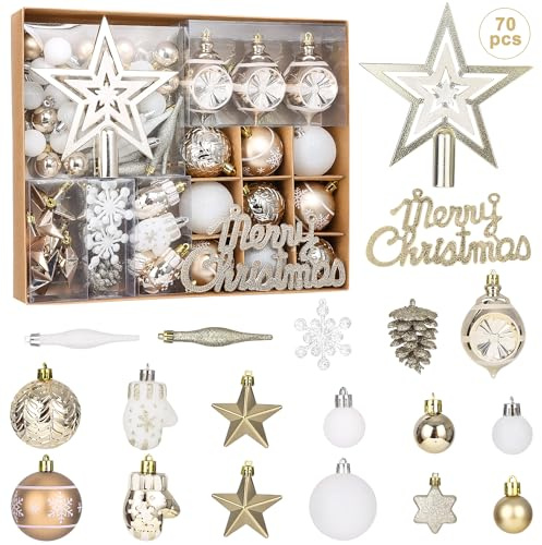 Zawaer 70pcs Bolas de Navidad Irrompibles,Bola Navideña de Romance del Champán Decoración,árbol Copo de Nieve Navidad,Plástico para Decoración del Árbol,¡Ideal para Navidad y Festivales en el Hogar