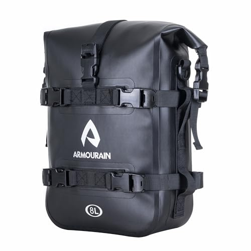 ARMOURAIN Motorrad Stoßstangen Seitentasche Tasche Wasserdicht 6L/8L/15 Motor Sturzbügel Seitentaschen mit Schultergurt Motorräder Seitenrahmen Seitenkoffer (TPU Schwarz, 8L)