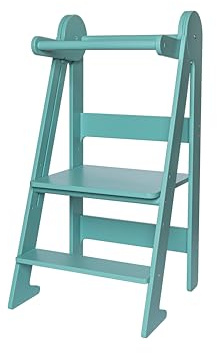 TOYBOX Lernturm Klappbar, Lernturm für Kinder, Höchste Sicherheit, Montessori Lernturm ab 1 Jahr, Küchenhelfer und Learning Tower (Tiffany)