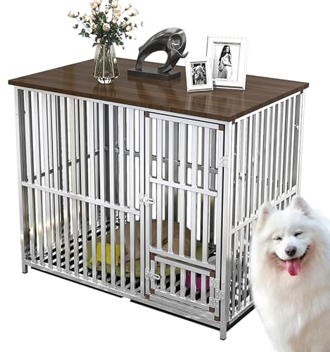 Hundehaus mit Türriegel Eckige Hundehütte Hundebox Holz Indoor Hundekäfig Schrank 2-in-1 Hundekäfig Nachttish Hundehaus für Drinnen mit Abnehmbares Tablett für große Hunde bis 50 kg. ( Size : 96x66x72