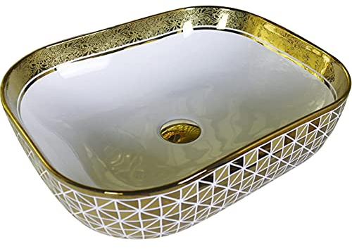 Modernes ovales Keramik-Aufsatzwaschbecken für Badezimmer, Keramik-Badezimmerwaschbecken – Waschbecken für Badumgestaltung, Gold (Gold, 46,5 x 33 x 14 cm)