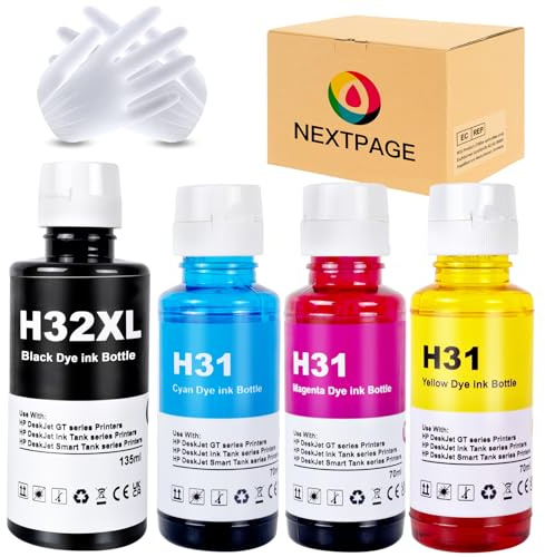 Nextpage 32XL 31 Tinte kompatibel für HP 32XL 31 für HP Smart Tank 502 510 513 514 517 532 533 534 536 539 617 670 675 720 725 750 755 790 795 (4 Packungen, Schwarz Cyan Magenta Gelb)