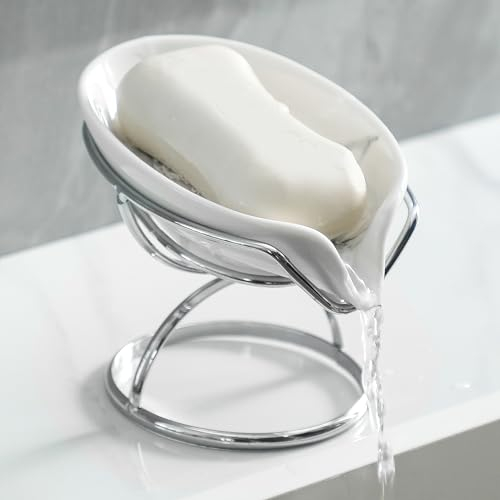 Dobbyby Drain der Seifenschale Mit Ablauf，Edelstahlhalterungsscheibe Seifenscheibe，Kein Bohren erforderlich Einfach Zu Reinigende Seifenkiste, Geeignet für Duschbad, Badezimmer, Waschbecken（Gold）