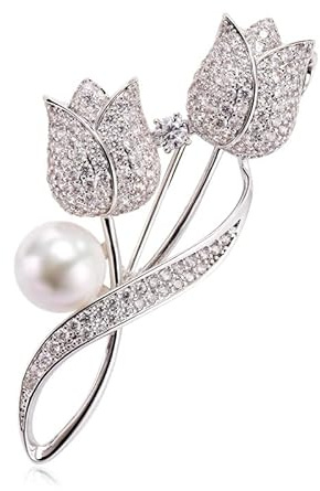 NIUSHANG Silber Tulpenbrosche Diamant Kristall Perle Brosche Strass Blume Brosche Kleidung Mode Zubehör Lady Elegante Dekoration