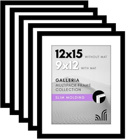 Americanflat 30 x 45 bildram uppsättning av 5 i svart – använd som 9 x 12 bildram med matta eller 12 x 15 ram utan matta – bildramar collage väggdekor med plexiglasskydd – galleri väggram set