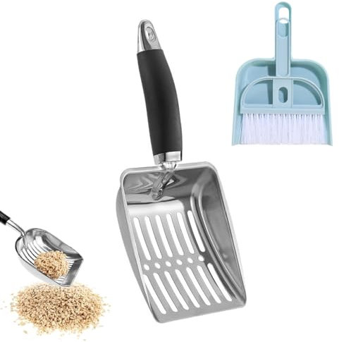 Katzenstreu Schaufel Metall,Katzenklo Schaufel Besensets,Katzenstreu Schaufel Reinigungswerkzeug mit Kunststoff Schaufel Besensets,Katzenstreuschaufel Set für Haustier Katzen