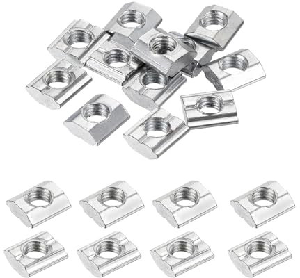 sourcing map 12Pcs M5 T Nut Tee Sliding Slot Nuts, T-Slot Nut Hammer Nut Block Square Nuts Fastener Carbon Steel Nickel Plated for Aluminum Extrusion Profile 1515 Series