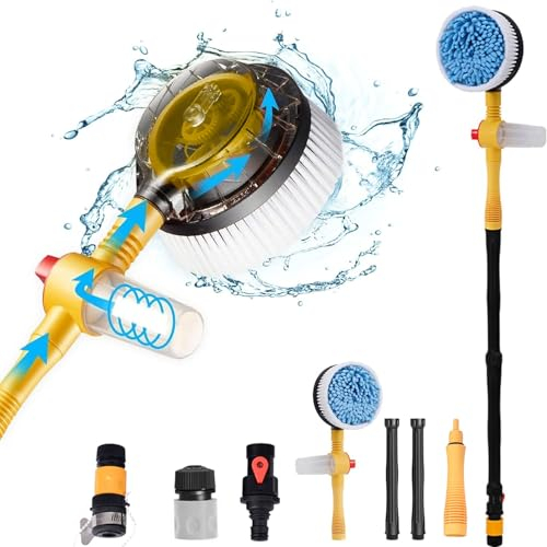 XNKLPY Autowaschbürste mit Schlauchanschluss Rotierende Reinigungsbürste Mit Langem Griff, Automatische Schaum Car Wash Kit mit Hochdruckreinigerpistole für Autos, Wänden, Fenstern