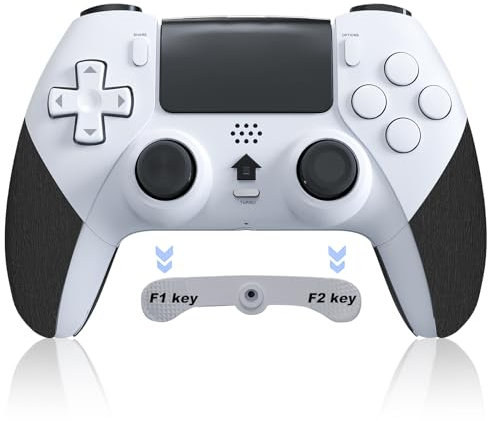 Shiptree Manette sans Fil pour P4, Manette Jeux Compatible avec P4/Pro/Slim, Gamepad avec Gyroscope à 6 Axes/Boutons Programmables/Double Vibration/Pavé Tactile/Turbo-Blanc