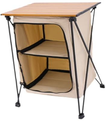 Bärbart campingförvaringsskåp och matlagningsbordskombination för utomhusäventyr, beige