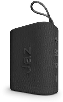 JAZ cassa wireless mini con laccio, speaker portatile, 3 Watt di potenza, compatibile con chiavette USB, schede SD, cavo AUX, mcirofono integrato, controlli multifunzione, in tessuto, nero