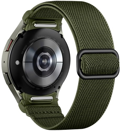 Mastten Elastisk nylonrem kompatibel med Samsung Galaxy Watch 7/6/5/4 rem 40 mm 44 mm/Galaxy Watch 6 4 Classic/Watch 5 Pro/FE, inget mellanrum snabbfrigörande sportband för kvinnor män, armégrön