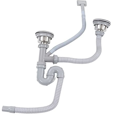HAOHIZE Siphon Küchenspüle, 11cm Ablaufgarnitur Spüle mit Flexiblem Ablaufschlauch, Abfluss Waschbecken Set für Doppelwaschbecken, Syphon Küche Spülbecken, Abflussrohr，Abwasserrohr Edelstahl