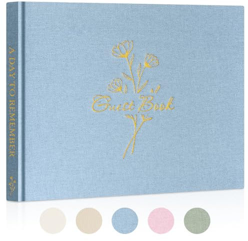 Lanpn Wedding Guest Book with 108 Blank Pages - Elegant Linen Hardcover Guestbook Wedding Reception for Sign in and Photos - Polaroid Guest Book for Wedding Bridal Shower Baby Shower Party (Blue)