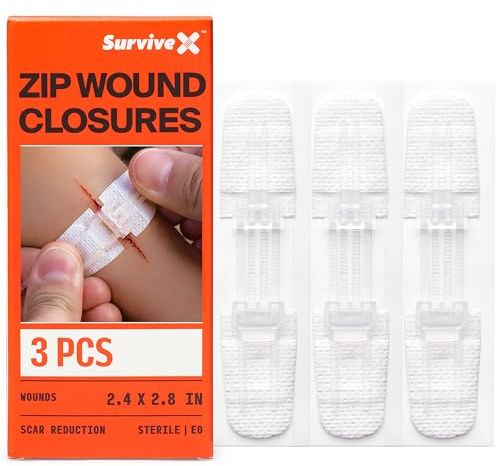 SurviveX Zip Stitch Wound Closure Strips - First aid Kit - Repair Wounds Without Stitches - Zipstitch Sutures - Laceration Closures - 3 PCS