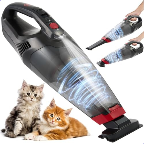 AG Aspirapolvere Senza Fili, Aspirapolvere Per Auto, 100W, Portatile, Nero | Compatto Per Casa E Auto, Peli Di Animali, Con Luce Led, Filtro Hepa, Accessori Inclusi, Nero E Rosso