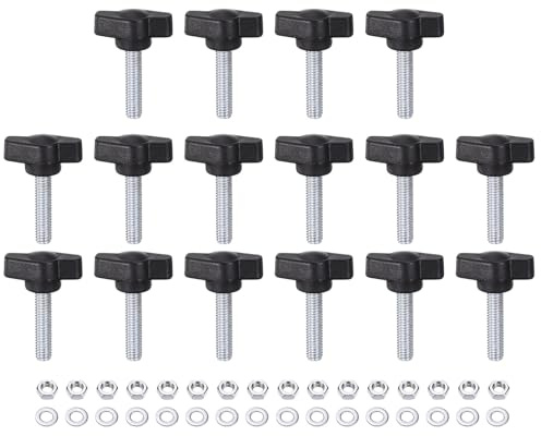 sourcing map 16pcs Tee Wing Knobs M6 x 25mm Metric Thread 27mm Z/T Head Plastic Handles Thumb Screws Hand Clamping Threaded Stud Knob Grip Thumbscrew with Nuts Washers, Black