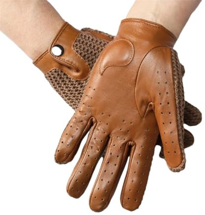 Damen Ziegenleder Touchscreen Lederhandschuhe Motorrad Reiten Ungefüttert Vier Jahreszeiten Dünn Auto Fahren Vollfinger Handschuhe Hellbraun 8 12