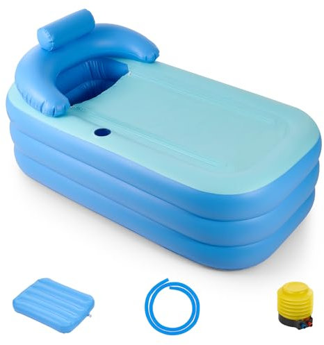 CO-Z Vasca da Bagno Pieghevole Gonfiabile per Adulti e Bambini Vasca Gonfiabile in PVC da 94L con Pompa a Pedale Portabicchieri e Coperchio Staccabile Vasca Portatile per Famiglie con 3 Camere d'Aria
