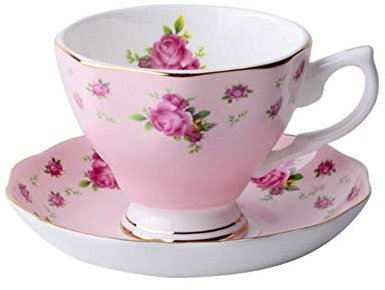 TLTDSMYF Juego de Taza de café de Porcelana China, Cuchara y platillo, Taza de té de la Tarde Inglesa, vajilla de café de 170 ml y platillo para café