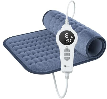 BR Bringer Infrarot Heizkissen mit Abschaltautomatik - Wärmekissen mit Tiefenwärme - 6 Heizstufen (25-60°C), Überhitzungsschutz, Waschbar, LED Display, Extra weiches Flanell (Blau, 60 x 30 cm)