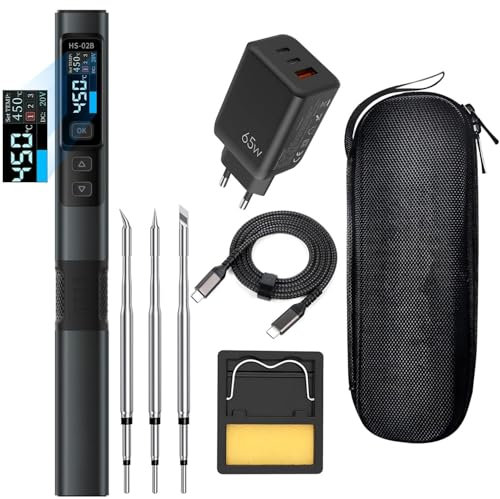 Treedix DC9-24V Mini Lötkolben Set, PD/DC 65W/100W Professioneller Lötkolben mit Digitalem Display und Drei Ersatzlötspitzen, Temperatur Einstellbar, PC/DC Dualstromversorgung, Inklusive PD Ladegerät