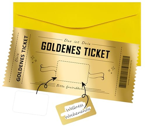 KAOTPO Gutschein zum selber ausfüllen mit Rubbellos, Goldenes Ticket mit Rubbelkarten zum selber beschriften, Geschenke für Frauen, Reisegutschein (1 Stück, Einlösecoupons)