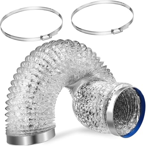 VILLFUL Abluftschlauch für Wäschetrockner Doppellagig Flexibel Formbar mit Schlauchschelle und Aluminiumklebeband Silberfarben