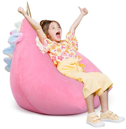 decalsweet Sitzsack Kinder, Stofftier Aufbewahrung Einhorn (Nur Bezug) | Große, Weiche, Waschbar, Mit Reißverschluss, Aufbewahrung Organizer, Spielzeug, Kuscheltiere, Kinderzimmer, Jungen Mädchen