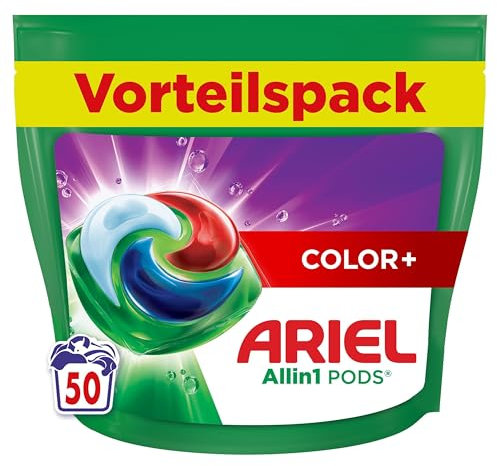 Ariel Waschmittel Pods All-in-1, Flüssigwaschmittel Kapseln 50 Waschladungen, Color+, Kraftvolle Fleckentfernung ab der 1. Wäsche