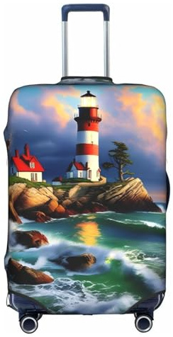 Housse de protection élastique pour valise de voyage Motif peinture diamant Phare, blanc, XL