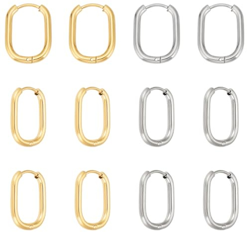UNICRAFTALE 6 paires Boucles D'Oreilles Créoles Acier Inoxydable 2 couleurs Oubliées Sans Fin Dorées Percées