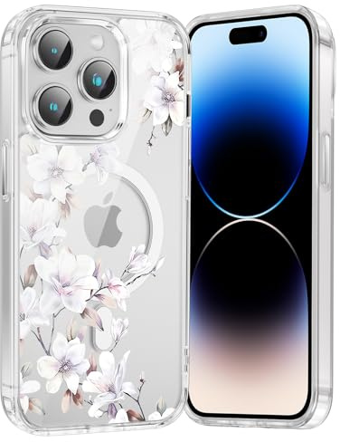 Saqmkil Handyhülle für iPhone 13 Pro Hülle für Magsafe mit Blumen Muster | Aesthetic Bunt Motiv Mädchen Magnetische Case, Transparent Weich Silikon Dünn TPU Stoßfeste Schutzhülle Cover 6,1 02