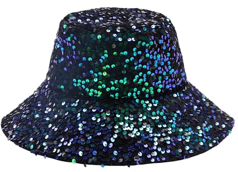 JJDreams Paillettenhut Fishinghut Unisex Disco Bucket Hut Karneval Glitzer Kappe,Grün