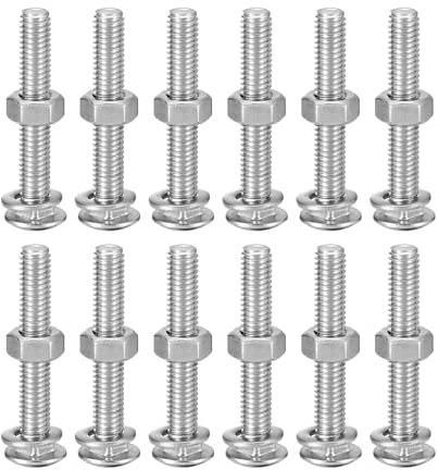 QUARKZMAN M6x40mm Bulloni A Testa Tonda Con Collo Quadrato Con Dadi E Rondelle 12Set 304 Acciaio Inossidabile Bulloni A Testa Tonda Con Collo Quadrato Viti Coach Tono Argento