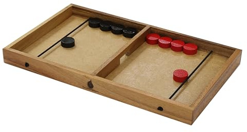 SiamMandalay Fast Sling Puck Game – Premium Wooden Table Hockey Game for Kids & Adults – 2-Player Dexterity Game with 10 Pucks – Handcrafted Wooden Board, Classic Family Game, Party & Travel Toy