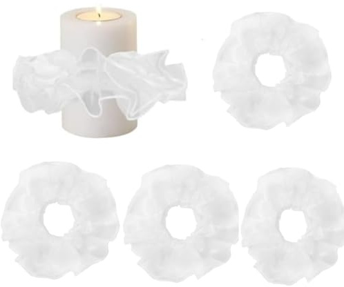 KARLOR 4 Pcs Tropfschutz Taufkerze Kommunionkerze Weiße Kerzenröcke Tropfenfänger für Taufe Hochzeit Kommunion 13 cm Durchmesser, für Kerzen 3-6 cm, Organza