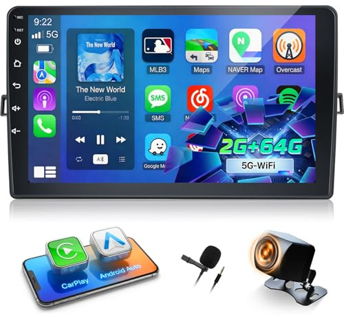 Autorradio de 2G + 64G para Toyota Auris 2006-2011 con CarPlay inalámbrico | 10 pulgadas Stereo con Android Auto WiFi EQ GPS Mirror Link FM RDS + Cámara de visión trasera