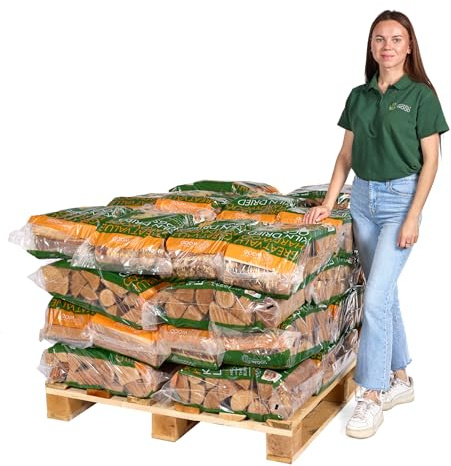 Certainly Wood Kiln Dried Hardwood Logs, 25cm Length, 10kg Bags, Ready to Burn for Stoves and Fireplaces (Pallet of 40 Bags)