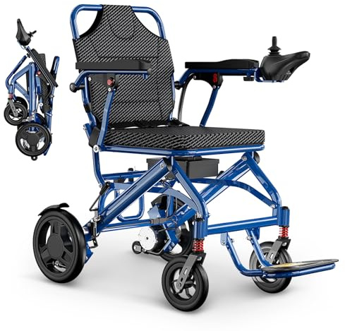 ROPLASO Electric Wheelchair for Adults Power Wheelchairs Lightweight Foldable Long Range All Terrain Motorized Wheelchair for Seniors Max 330 Lbs Compact Portable Airline Approved 45lbs (Blue)